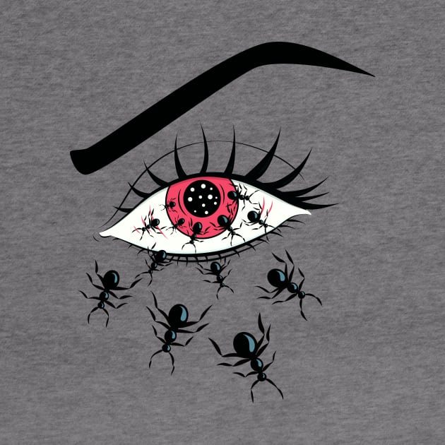 Scary Red Eye With Creepy Crawling Ants by Boriana Giormova